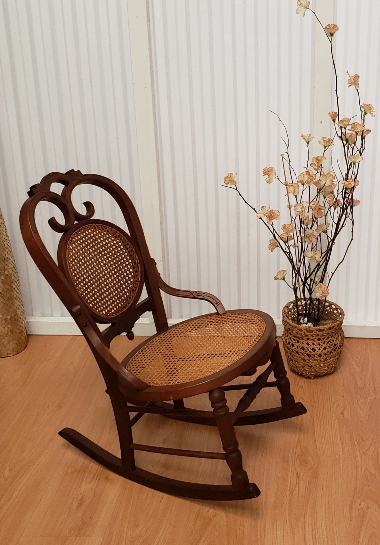 Antique Victorian Rocking Chair Oak Bentwood Cane Back and Seating Vintage Rocker Farmhouse Country Ranch House antique