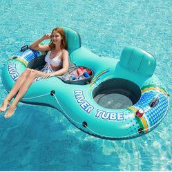 Jasonwell Inflatable River Tube Float - 2 Person Heavy Duty River Float Pool Floats with Removable Cooler Lake Water Tubes for Floating River Raft Lou