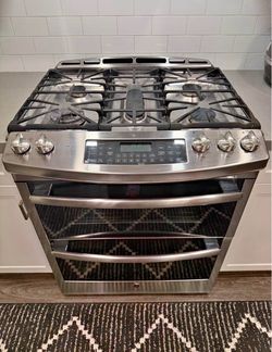 GE Stainless Steel Gas Range Double Oven