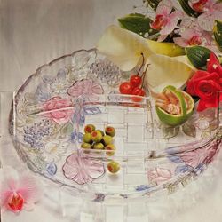 Vintage Japan SOGA Napoli Compartment Pastel Flower Plate Brand New Hand Painted