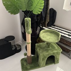 THE LICKER STORE Poppy Modern 29-in 3-Tier Jute Flower with Dangling Toy Cat Tree, Green