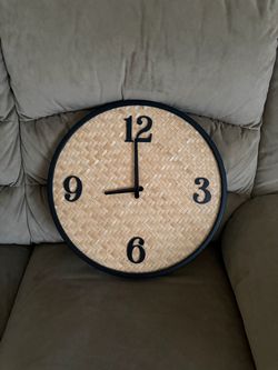 Woven Black and Bamboo Wall Clock