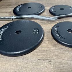 NEW Standard Curl Bar with Weight Plates 25s, 10s and 5s. (Total: 95 lbs)   