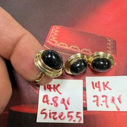 14K Solid Gold Wedding Set RING AND EARRINGS 12.5Gr Total Weight 