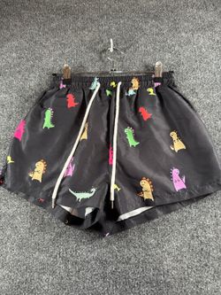 Women's Black Elastic Waist Shorts with Colorful Dinosaur Print, Size S -4