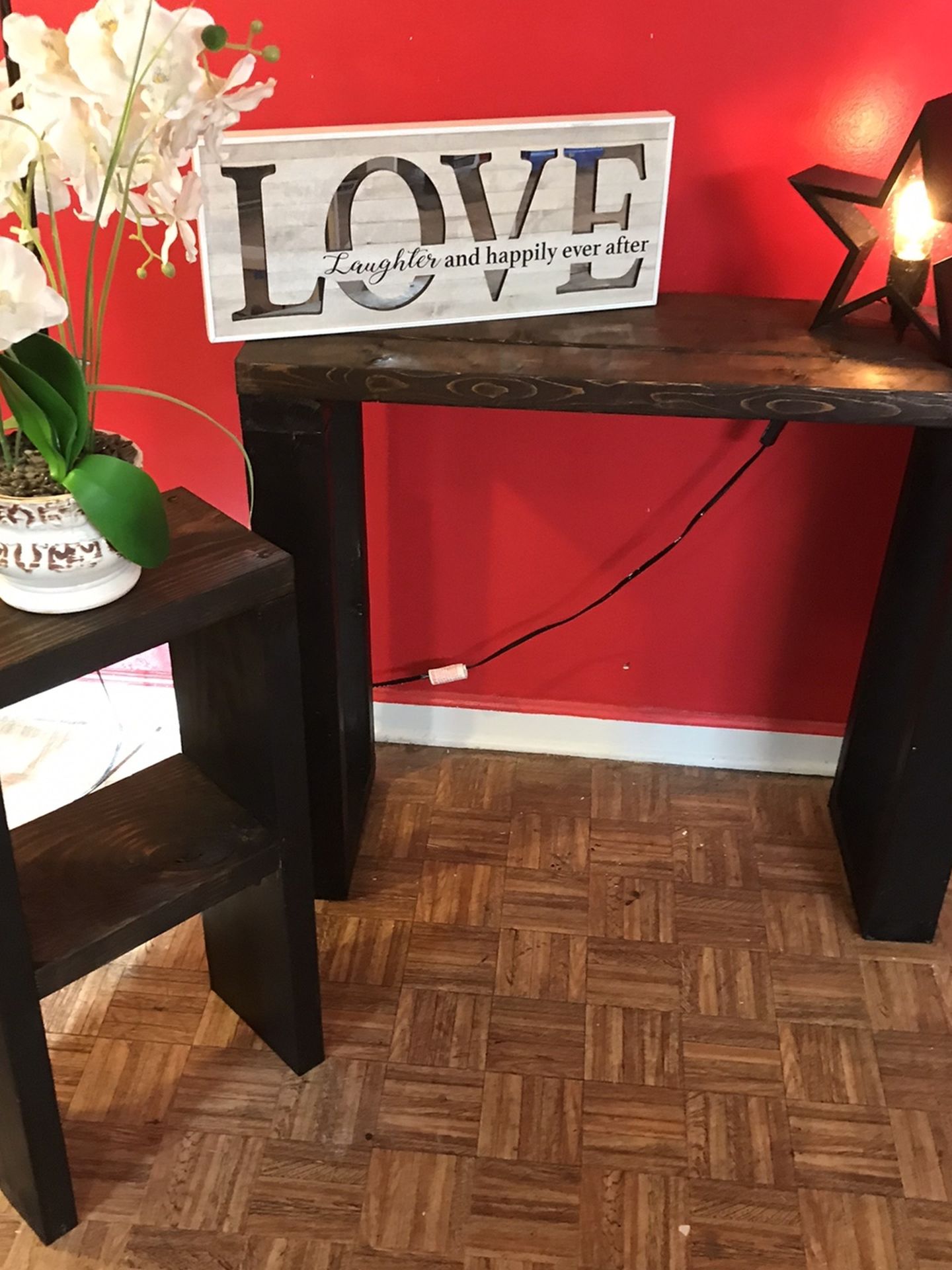 Expresso Stain Top Console With Matching Side Table