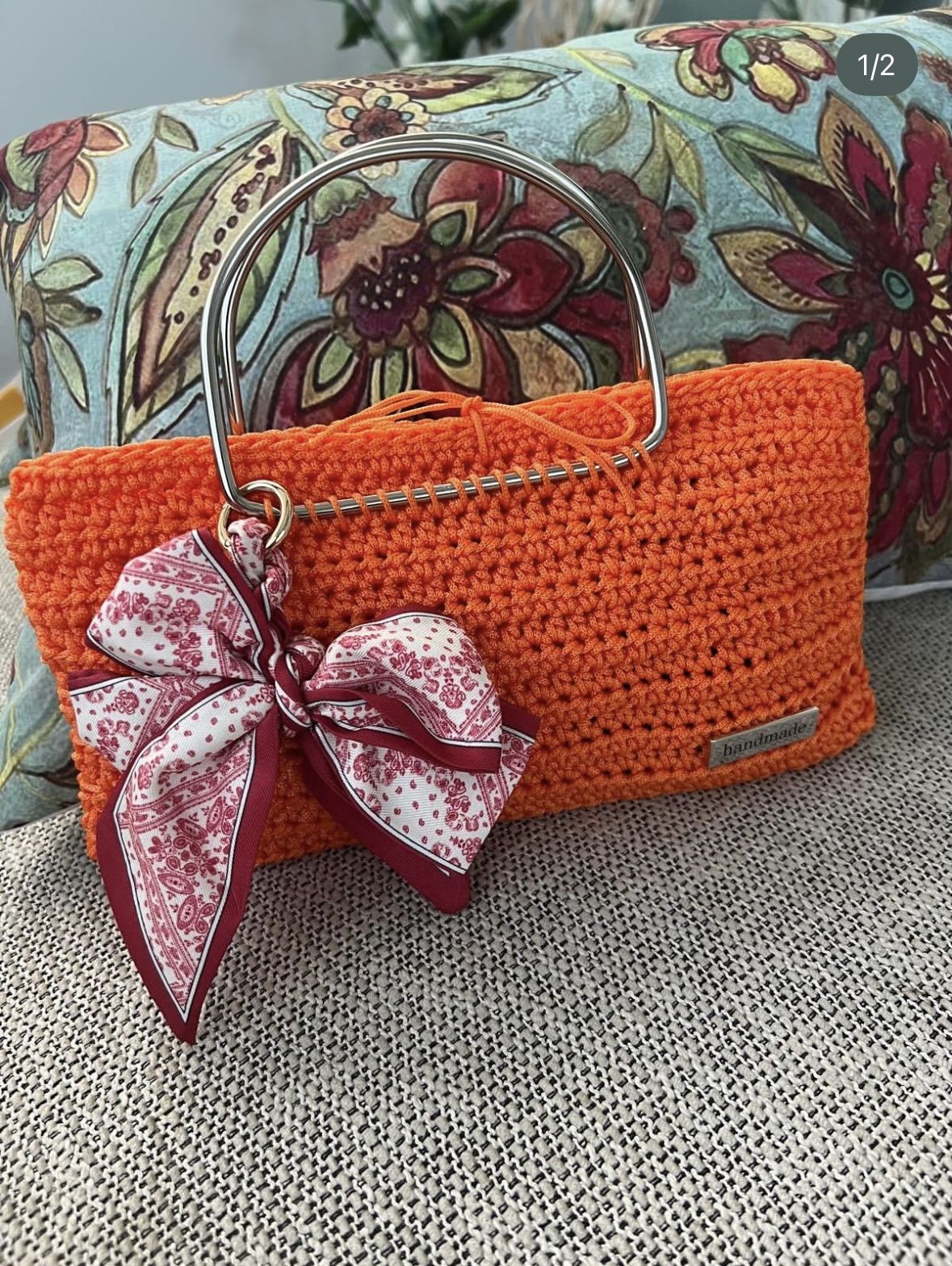 Handmade Orange Crochet Handbag with Bow | Made in Italy