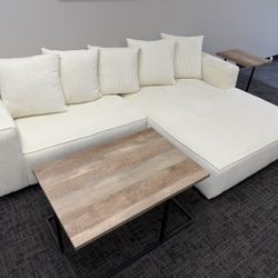 Ivory Corduroy Sectional With Chaise