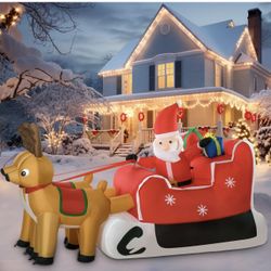 Christmas Inflatable Santa Clause Riding Reindeer Sleigh 8FT