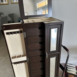 Standing Jewelry Cabinet Armoire with  Flip Mirror, 8Ders &