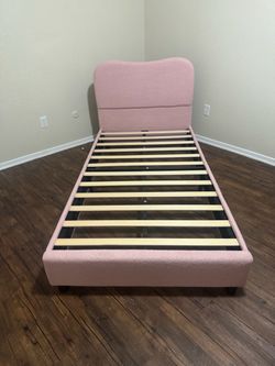 Pink Boucle Upholstered Twin Bed Frame