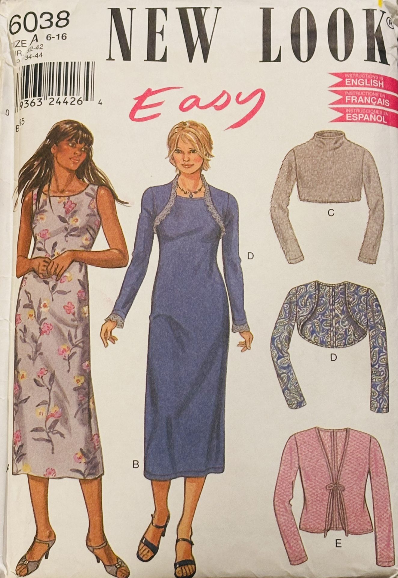 Vintage Nice Long Dress Jacket set New Look 6038 Sizes 6-16 Uncut New