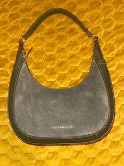 Michael kors Preston small suede crescent shoulder bag in Smokey Olive color