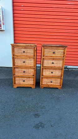 MID CENTURY pair of 1970s BAMBOO RATTAN CHEST MINIATURE