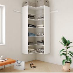 Closet System Corner Storage kit, with Hanging Rod and All Hardware Kits, Adjustable Shelves, Need to be Assembled, Manufactor Wood with White Color f