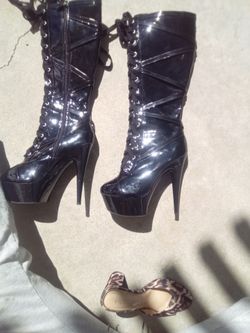 Black Patent Leather Platform Knee-High Boots