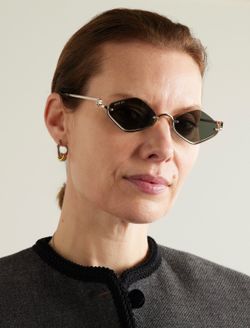 Gucci Eyewear Hexagon Frame Gold Tone Sunglasses Unisex GG Emblem