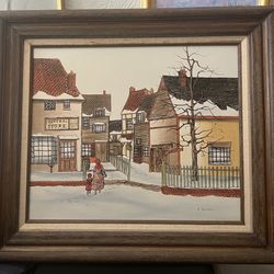 Vintage H. Hargrove Framed Art Painting GENERAL STORE Winter Snow 28x32" $172 Less Than eBay