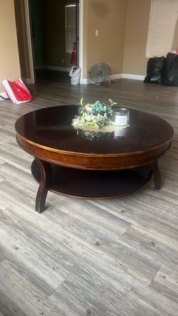 Round Wood Coffee Table with Lower Shelf