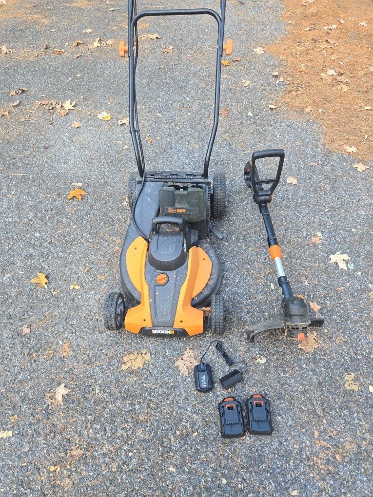 Worx 40 V Mower And Trimmer (Batteries & Charger Included)