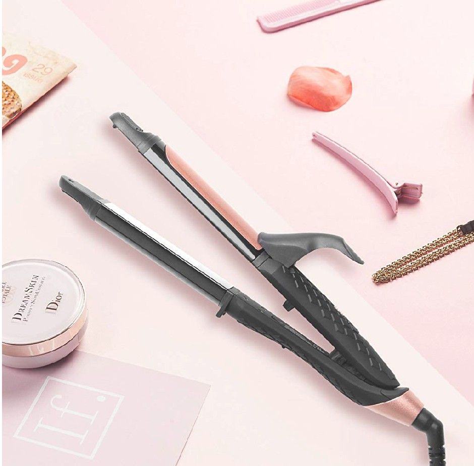 AMOVEE 2 in 1 Mini Flat Iron Curling Iron, Dual Voltage