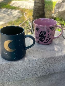 Celestial Moon Mug Navy Blue Gold Crescent Speckled Night Sky Coffee Cup 16 oz. Prima design cup 16oz 2 for $25