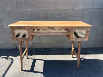 Boho Rattan Desk + Accent Chair