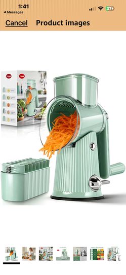 Rotary Cheese Grater with Handle - Vegetable Shredder with 5 Blades & Strong Suction Base, Round Slicer & Food Chopper for Kitchen (Green)