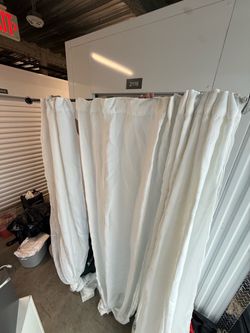 White Sheer Curtain Panels with black metal/ Silver Curtain Rod – Salon, Spa & Home Decor