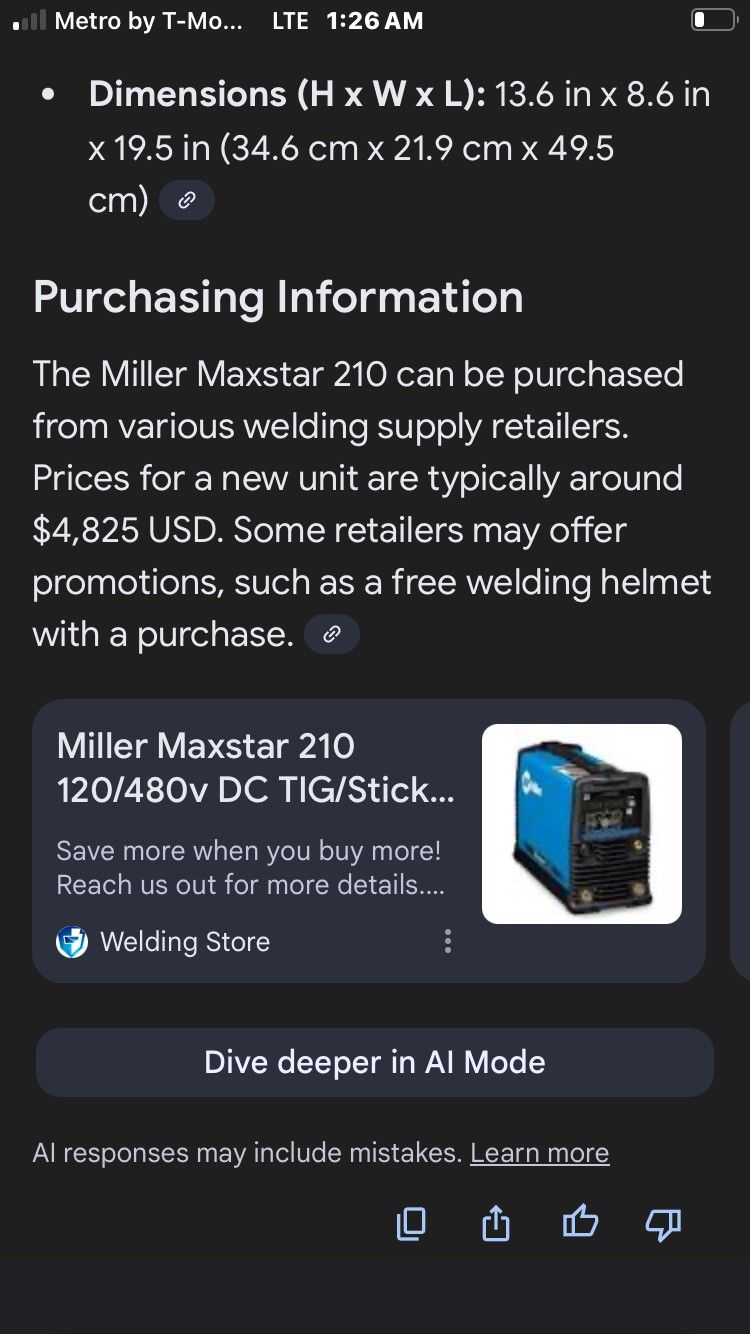 Miller Max Star 210 120/480v DC TIG/Stick