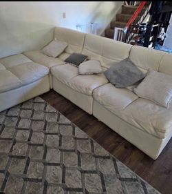 White Leather Sectional Couch