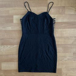 Y2K Vintage Charlotte Russe Black Bodycon Mini Dress Strappy Side Size Large