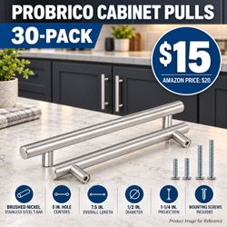 Probrico Cabinet Pulls 30-Pack Brushed Nickel