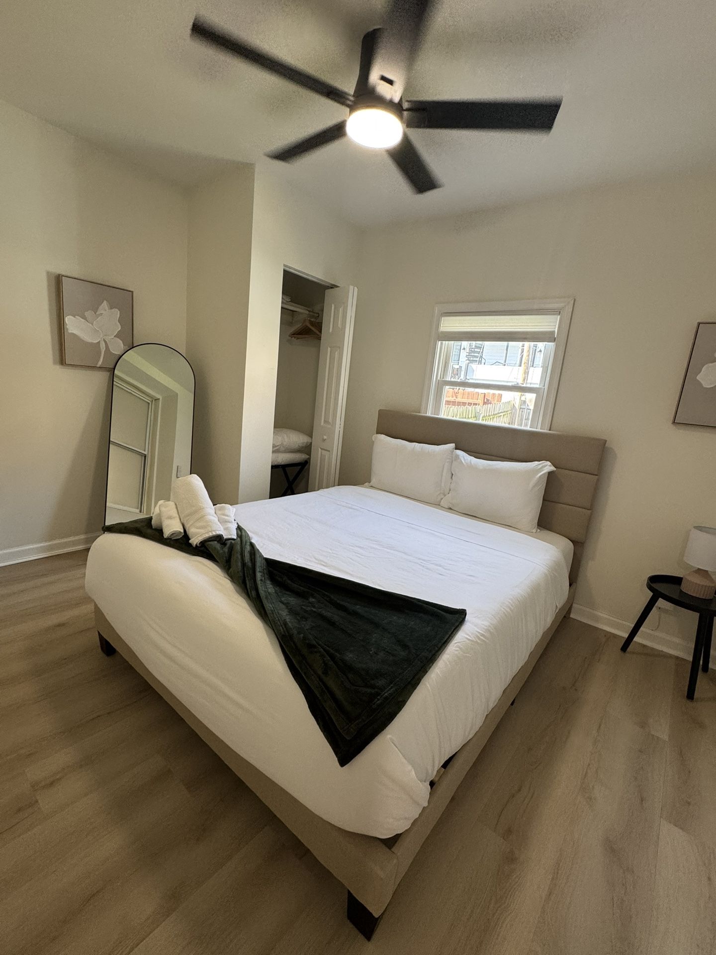 Allewie Queen Upholstered Platform Bed Frame – Beige (No Box Spring Needed)