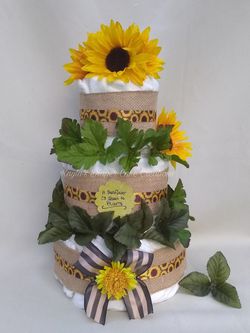Sunflower diaper cake, pampers swaddlers, Huggies little snugglers, baby shower gift