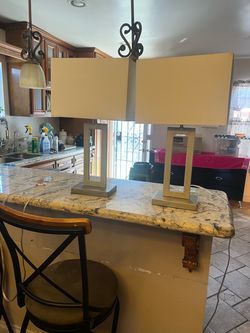 Pair of Modern Table Lamps with Rectangle Shades