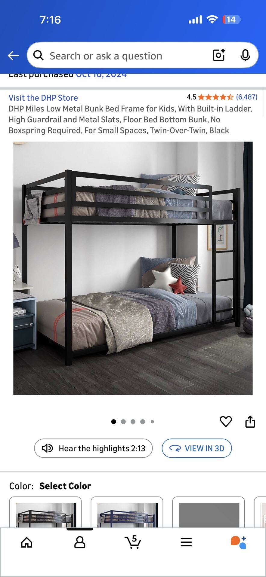 DHP Miles Low Metal Bunk Bed Frame for Kids w/Ladder