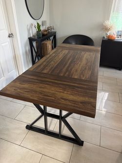 Rustic Wood Dining Table with Metal Base