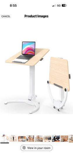 JOY worker Foldable Mobile Standing Desk, 90° Tilt Rolling Laptop Desk, Oak