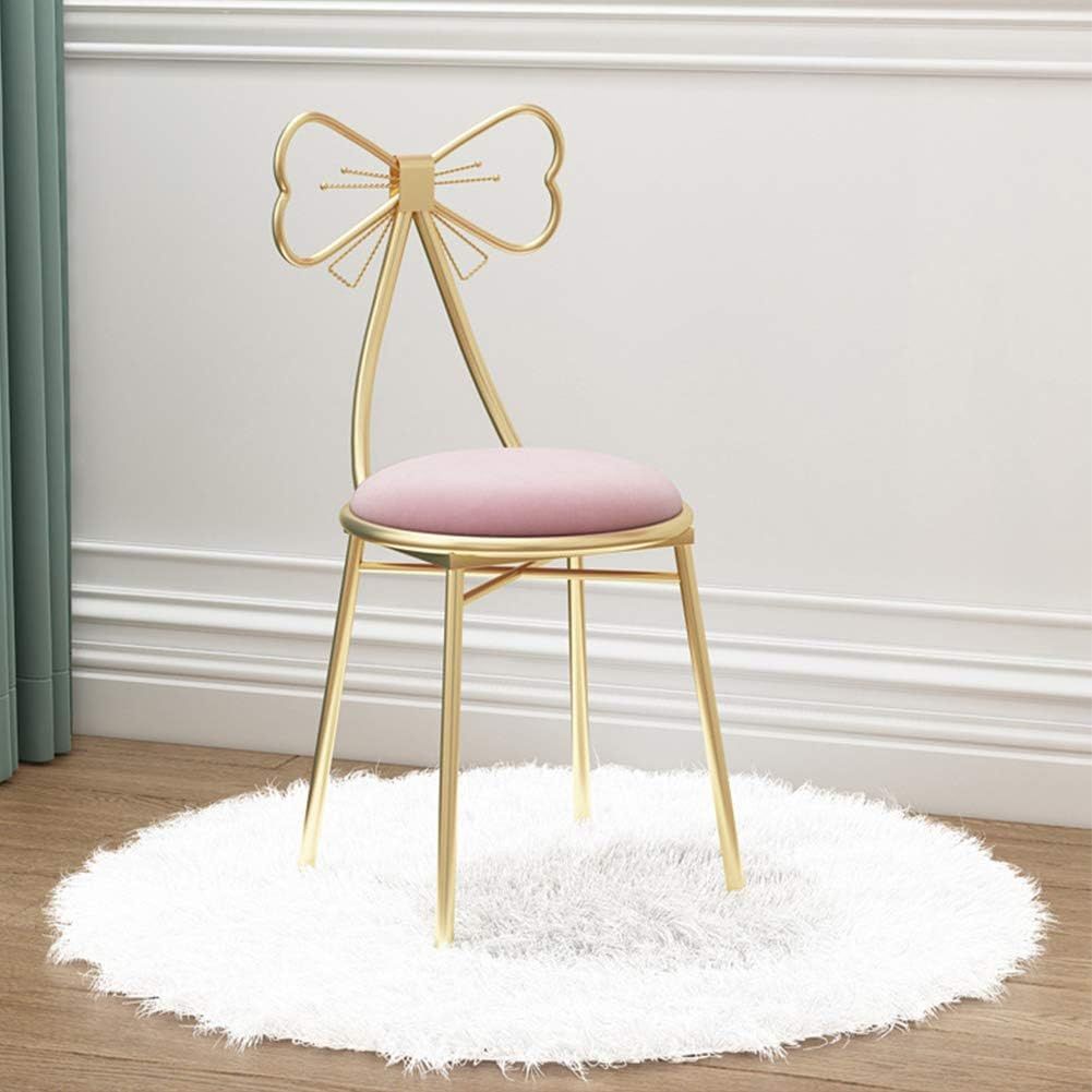 Makeup Vanity Chair Stool Cute Butterfly Bow Tie Faux Leather Metal Legs Gold