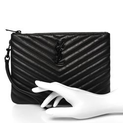 Matelassé Monogram Quilted Leather Clutch