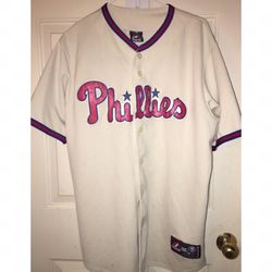 Retro Phillies baseball jersey Sz Large shows signs of normal wear