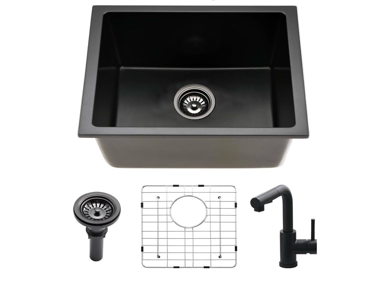 22 Inch Black Undermount Bar Sink with Faucet, 22x17 Inch Undermount Wet Bar Sink Granite Composite Single Bowl Quartz Outdoor Kitchen Sink, Heavy Dur