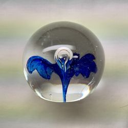 Hand-Blown Art Glass Paperweight – Blue Design