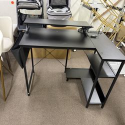 DEVAISE Compact 43" L Shaped Gaming Desk with LED Lights and Power Outlets - Corner Computer T