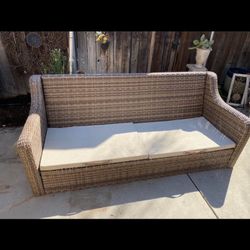 DIY large wicker like couch frame rope added for seat stability Add Some Pillows And Your Done.