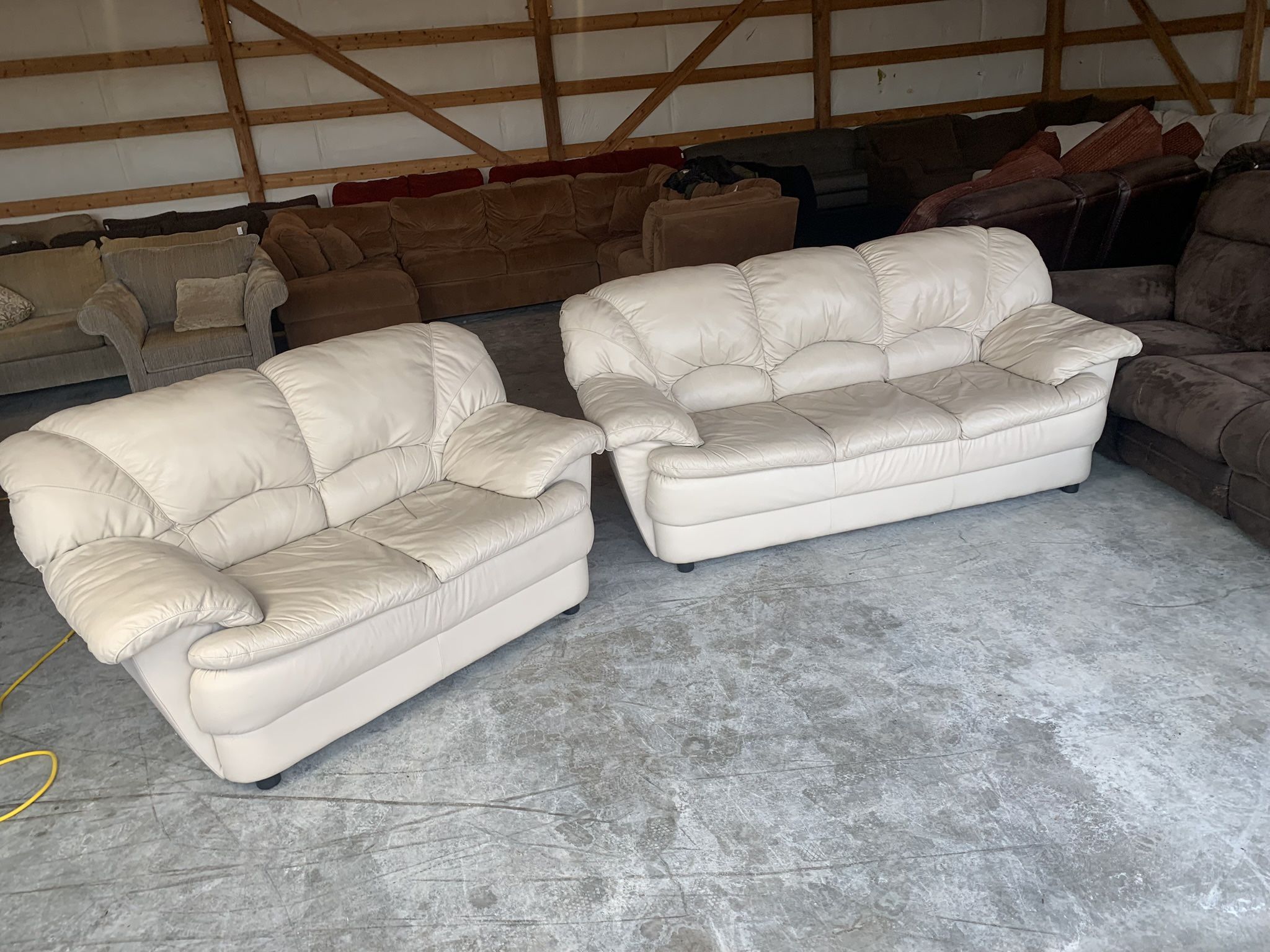 Off White Leather Couch Set “WE DELIVER”