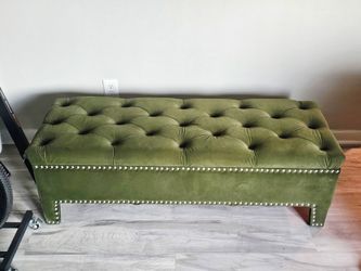 Green Velvet Tufted Ottoman Bench