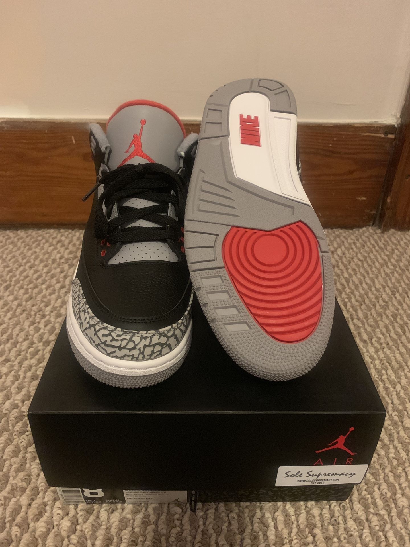 2018 Air Jordan 3’s “Black Cement” size 8