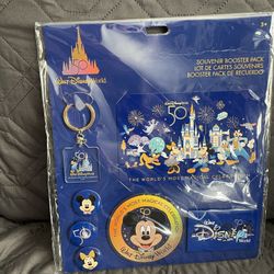 Disney 50th Anniversary Souvenir Booster Pack Magnets Buttons Keychain Postcard